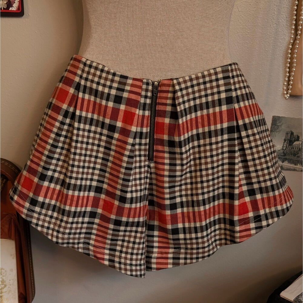 Free People Plaid Pleated Shorts Women's 2 Orange Brown